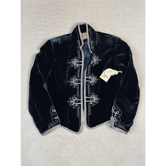 NEW Double D Ranch Studded Embroidered Velvet Bohemian Studded Zip Jacket sz S